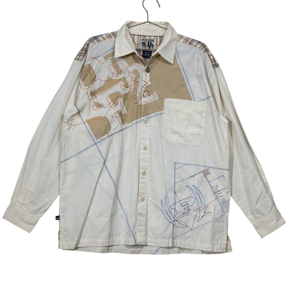 Vintage y2k Phat Farm Button Up Shirt Mens‎ Large Embroidered Plaid Hip Hop